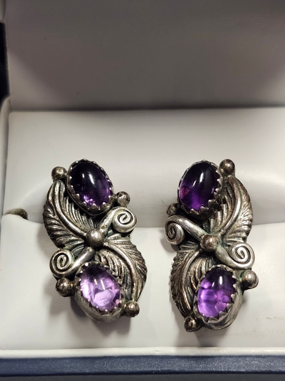 Sterling Silver Amethyst Earrings Running Bear RB 925 Native Southwestern NM